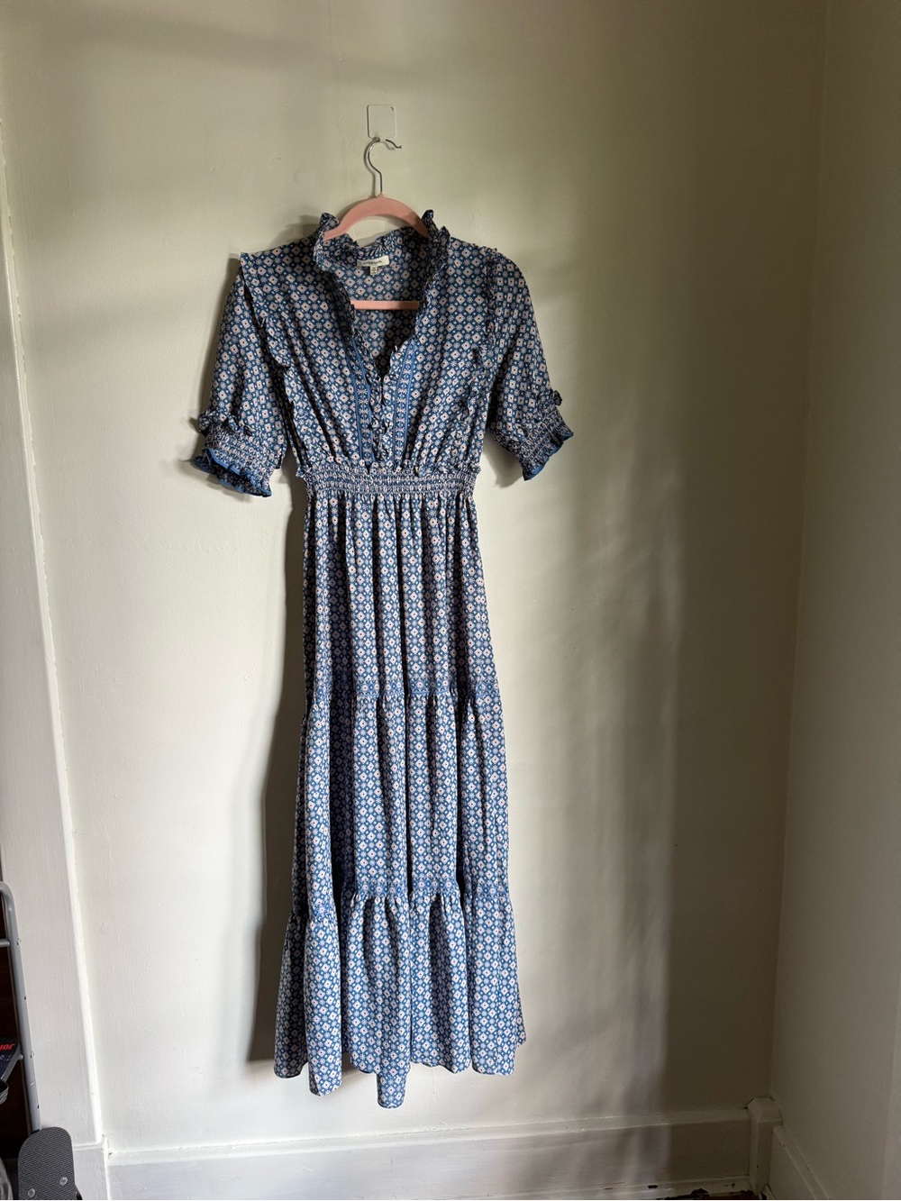 Max Studio Blue Floral Tiered Midi Dress